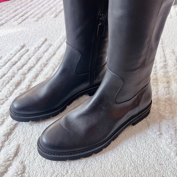 Stuart Weitzman Chicago Over-the-Knee Lug Boots Black Leather US 8.5 - Picture 5 of 10